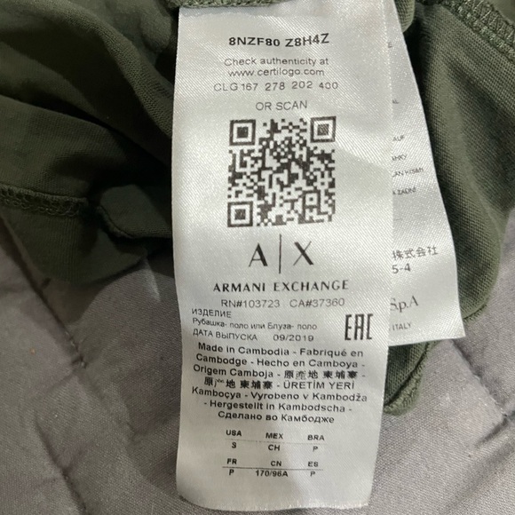 Armani Exchange men’s Olive Polo Shirt Size Small - Picture 3 of 4